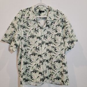 Hisdern Men's Hawaiian Short Sleeve Button Down Shirt XL Green White